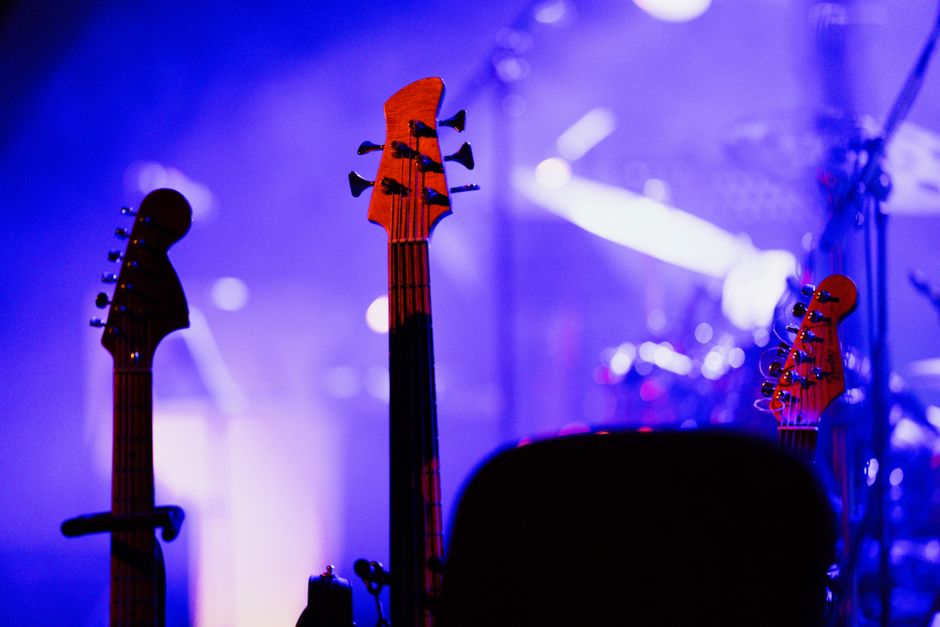 Photograph of a bass guitar